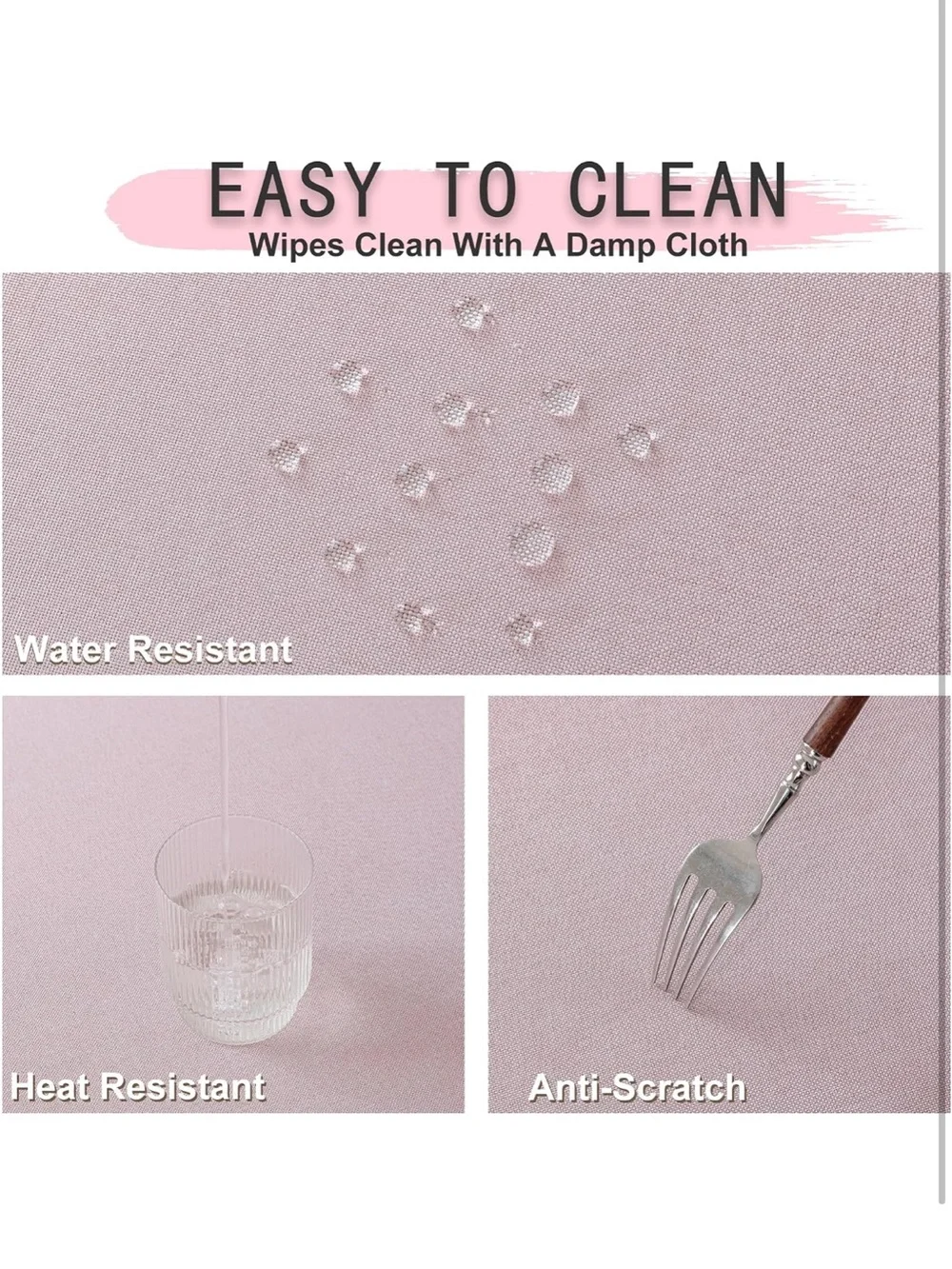 NEW JIALE Pink Linen Polyester Tablecloth with Decorative Cutouts, Wrinkle Free